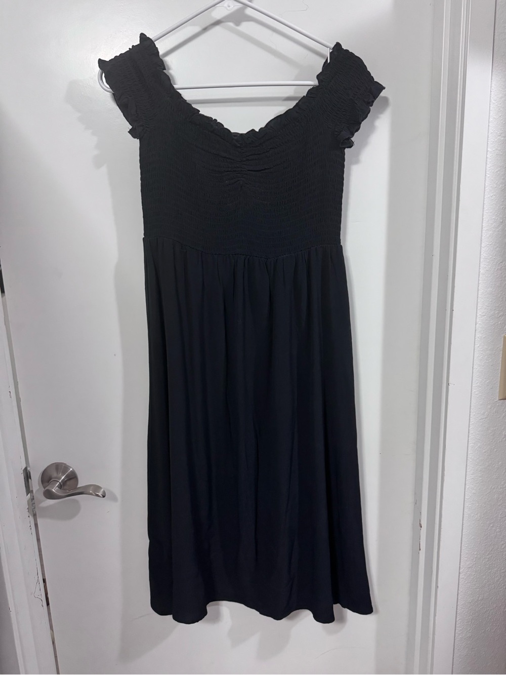 Forever 21 Black Smocked Off-Shoulder Midi Dress